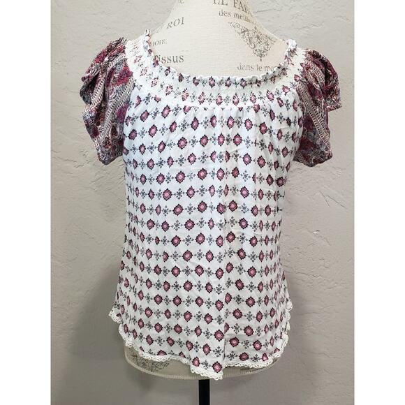 Self E Crochet Trim Knit Cold Shoulder or Short Sleeve Shirt Blouse | Size Large - Picture 6 of 11